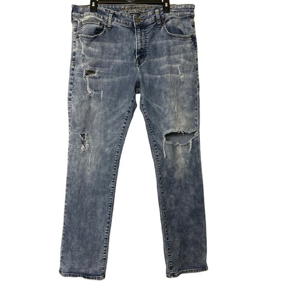 AMERICAN EAGLE Extreme Flex 4 Slim Straight Distressed Light Wash Jeans 36x34 - Picture 1 of 16